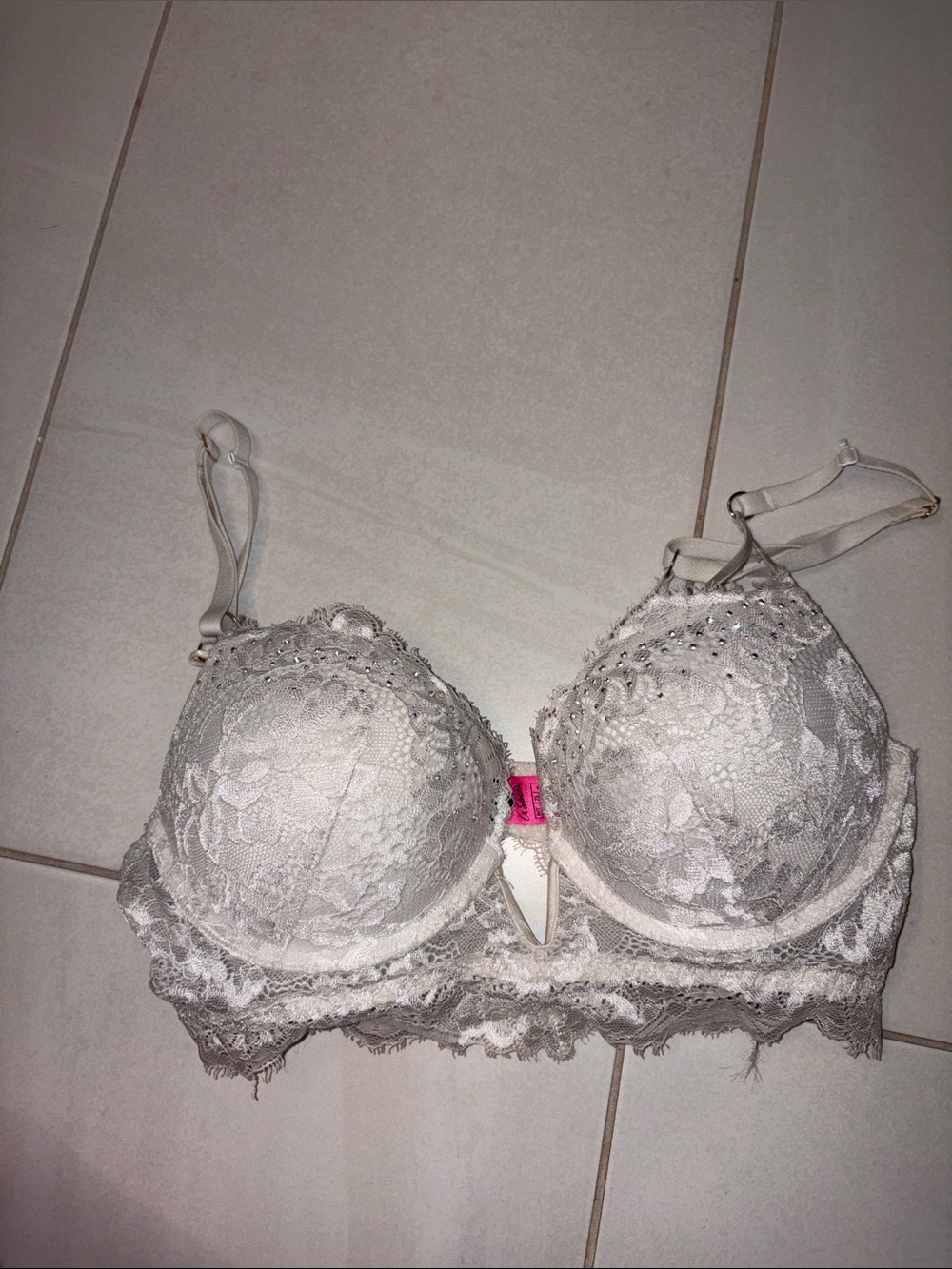 La SENZA Light Gray Lace Push-Up Bra with Pink Accent